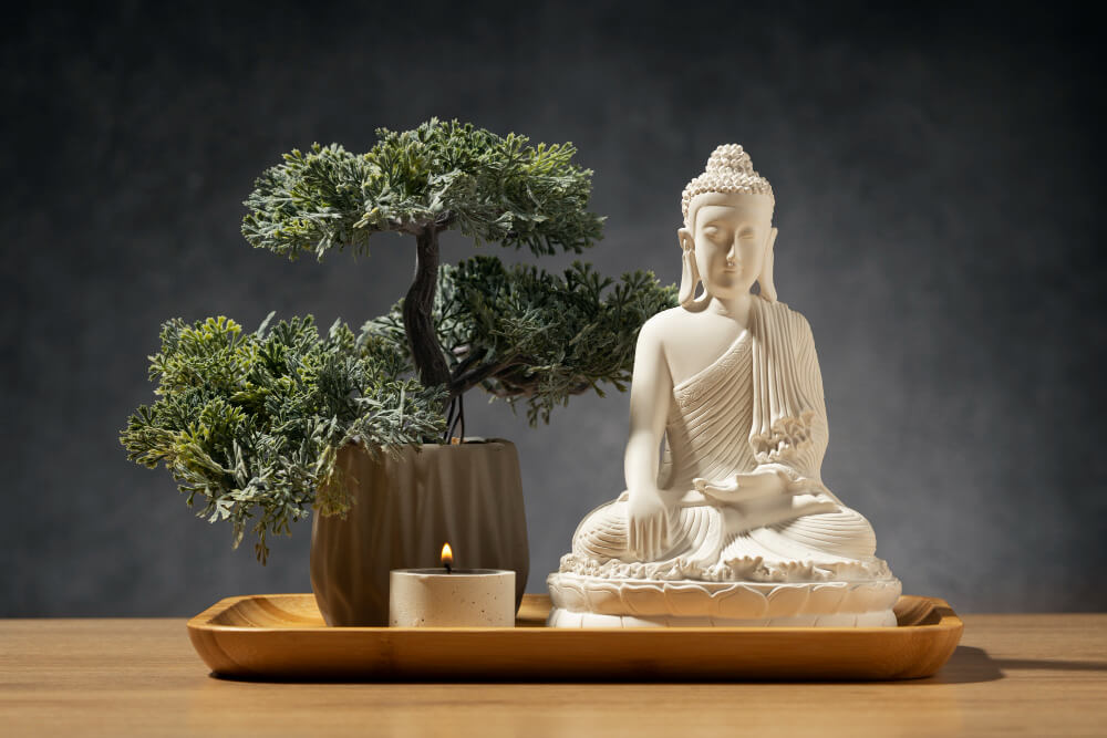 Tượng Phật và cây bonsai